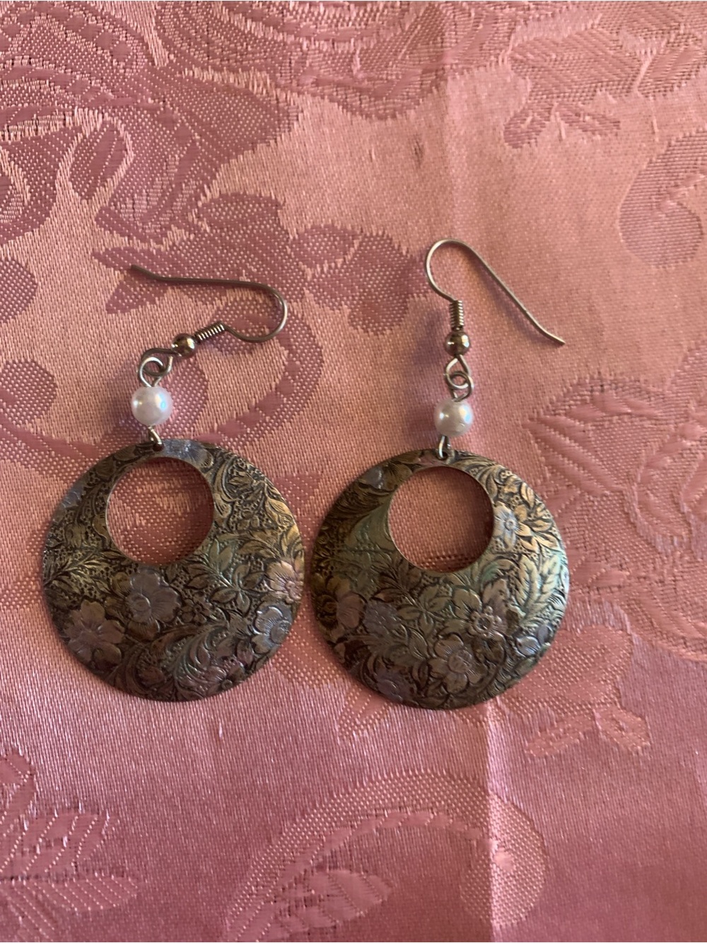 Vintage Silver Floral Etched Earrings